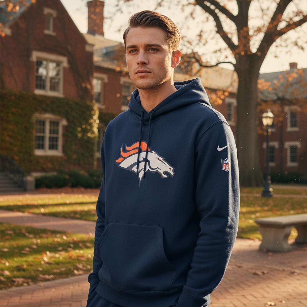 Nike NFL Denver Broncos Hoodie | Blue Team Sports Sweatshirt | Cozy | M